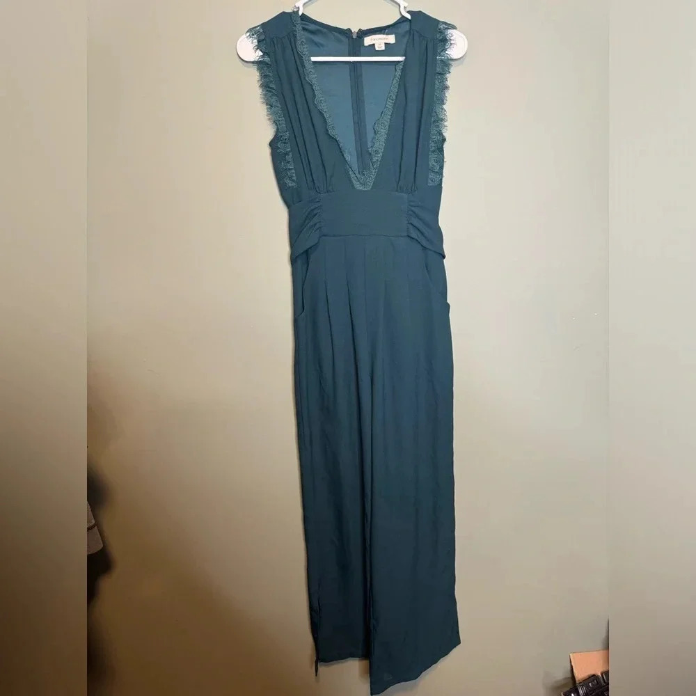 Francesca's MIRA Lace‎ Neckline XS Romper TEAL Jumpsuit